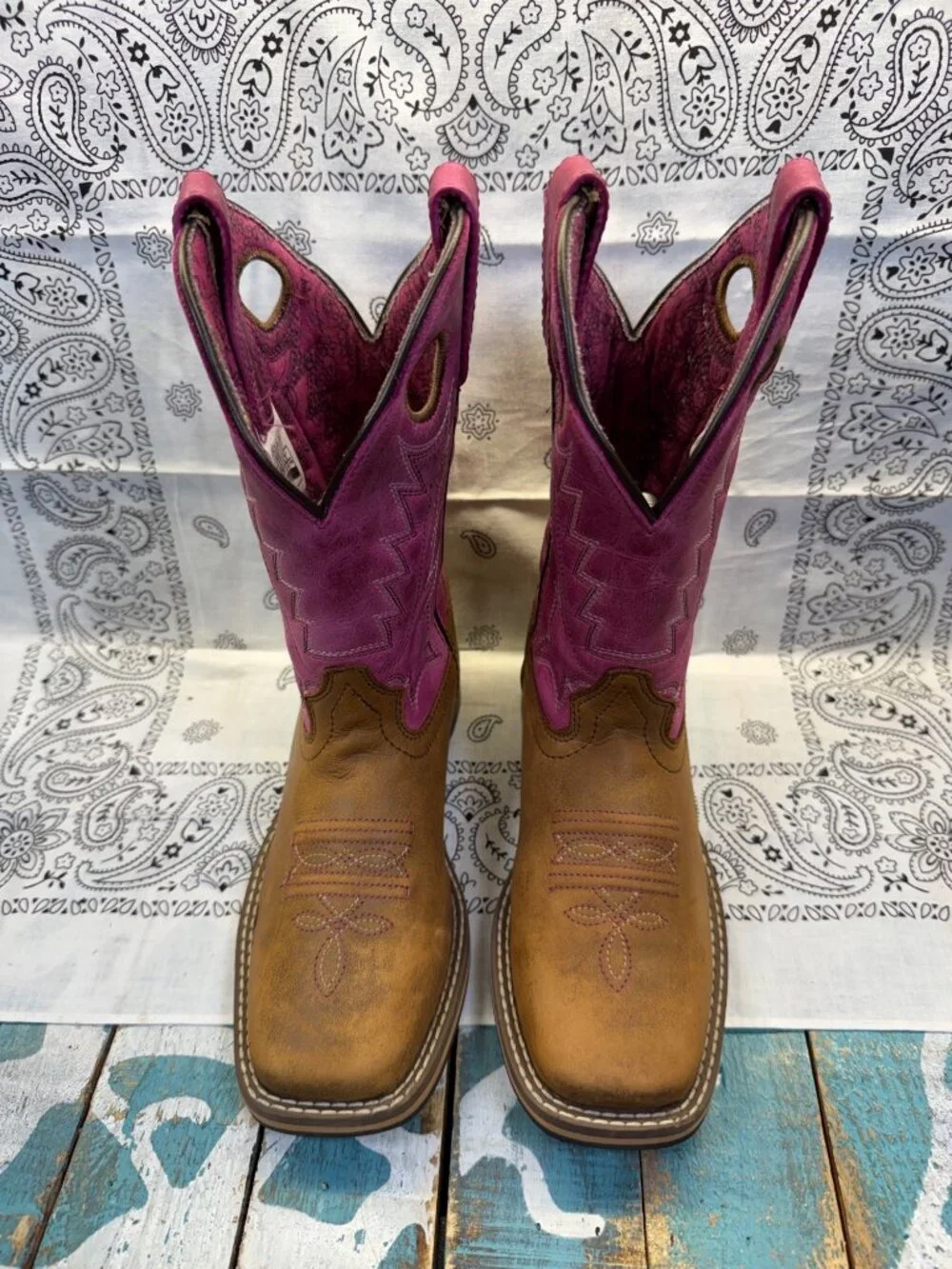 Smoky Mountain Boots Brown/Pink Leather Kids Cowboy Western 3920C Size 1R EUC